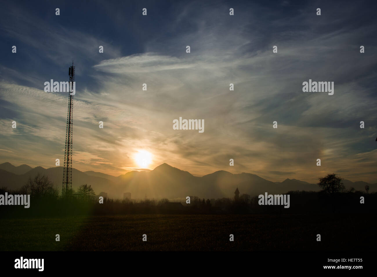 Sonnenuntergang, Celje, Slowenien Stockfoto