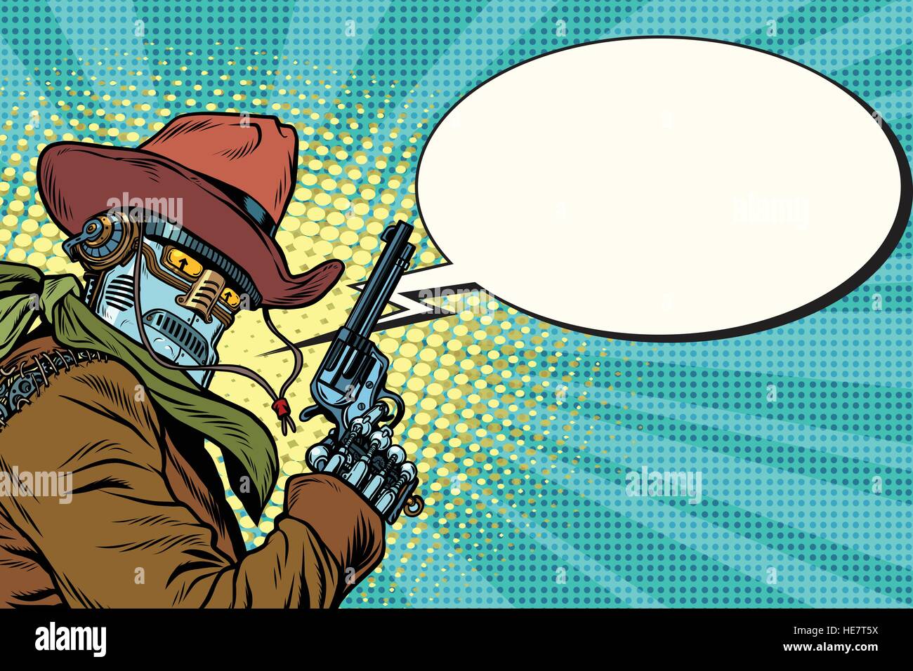 Roboter-Cowboy-Wild-West, Comic-Buch-Blase Stock Vektor