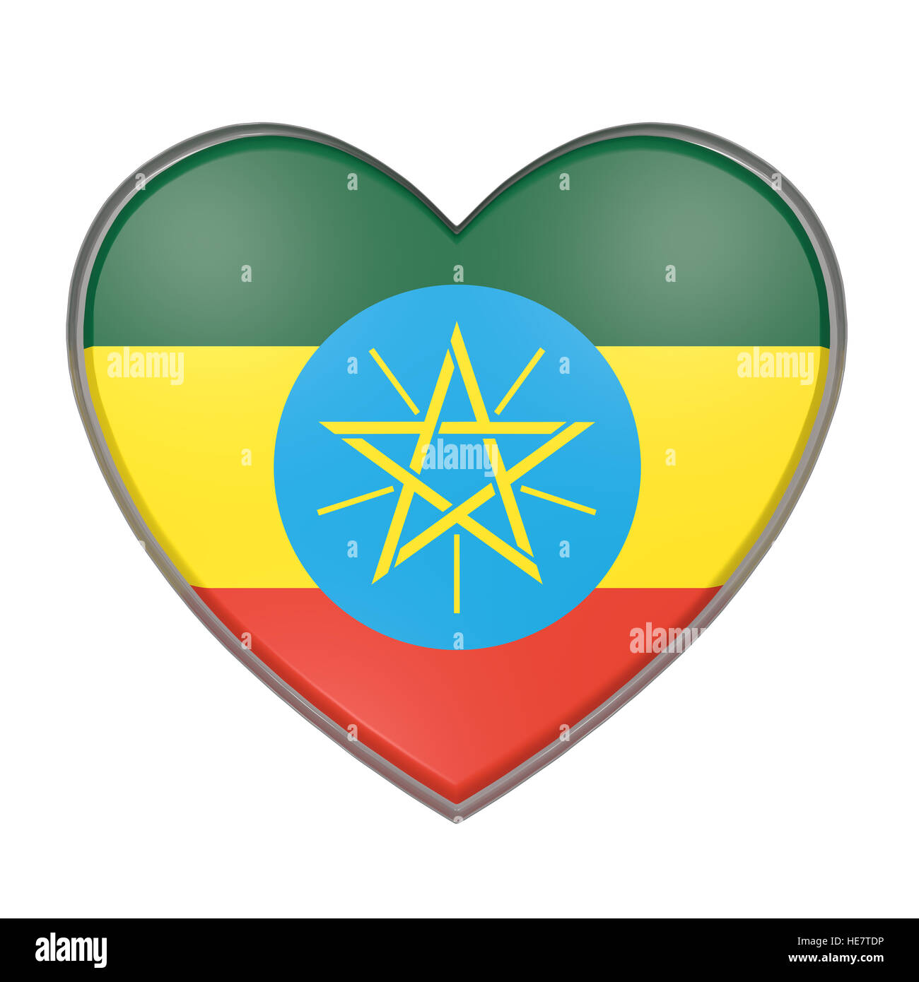 3D-Rendering eine Flagge Äthiopien am Herzen. Weißem Hintergrund Stockfoto