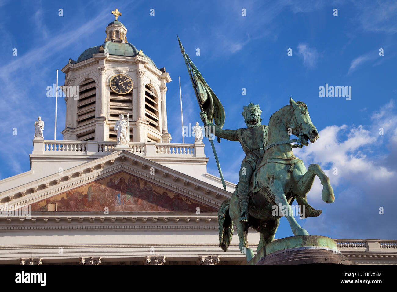 Statue von Godfrey von Bouillon in der Place Royale, Brüssel, Belgien. Stockfoto Statue von Godfrey von Bouillon in der Place Royale, Brüssel, Belgien. Stockfoto