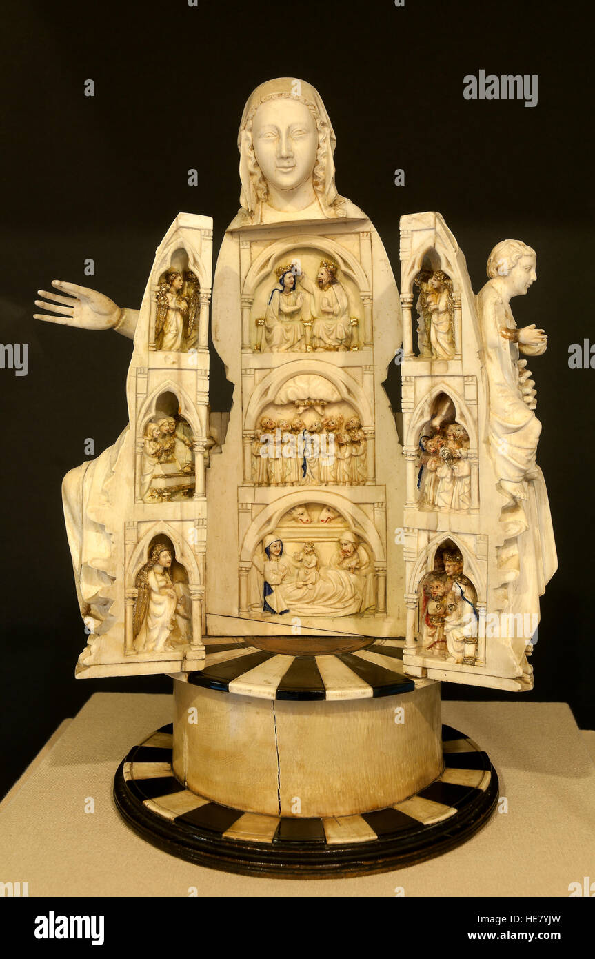 Eröffnung Virgin Triptychon, Royal Kloster von Santa Clara - Heilige Kunstmuseum, Allariz, Orense Provinz, Region Galicien, Spanien, Europa Stockfoto