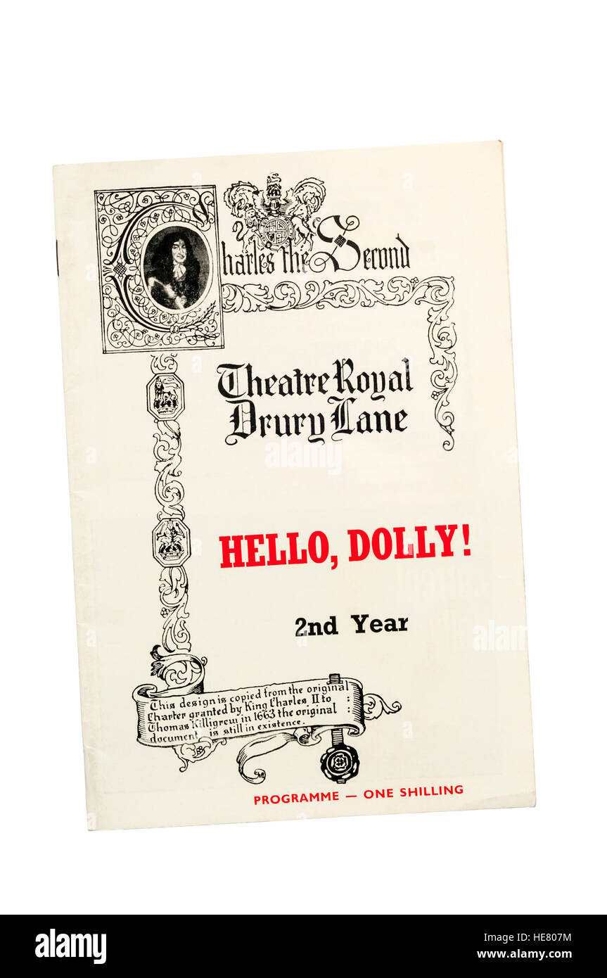 Programm für die 1965 Produktion von Hello, Dolly! von Jerry Herman am Theatre Royal, Drury Lane. Stockfoto