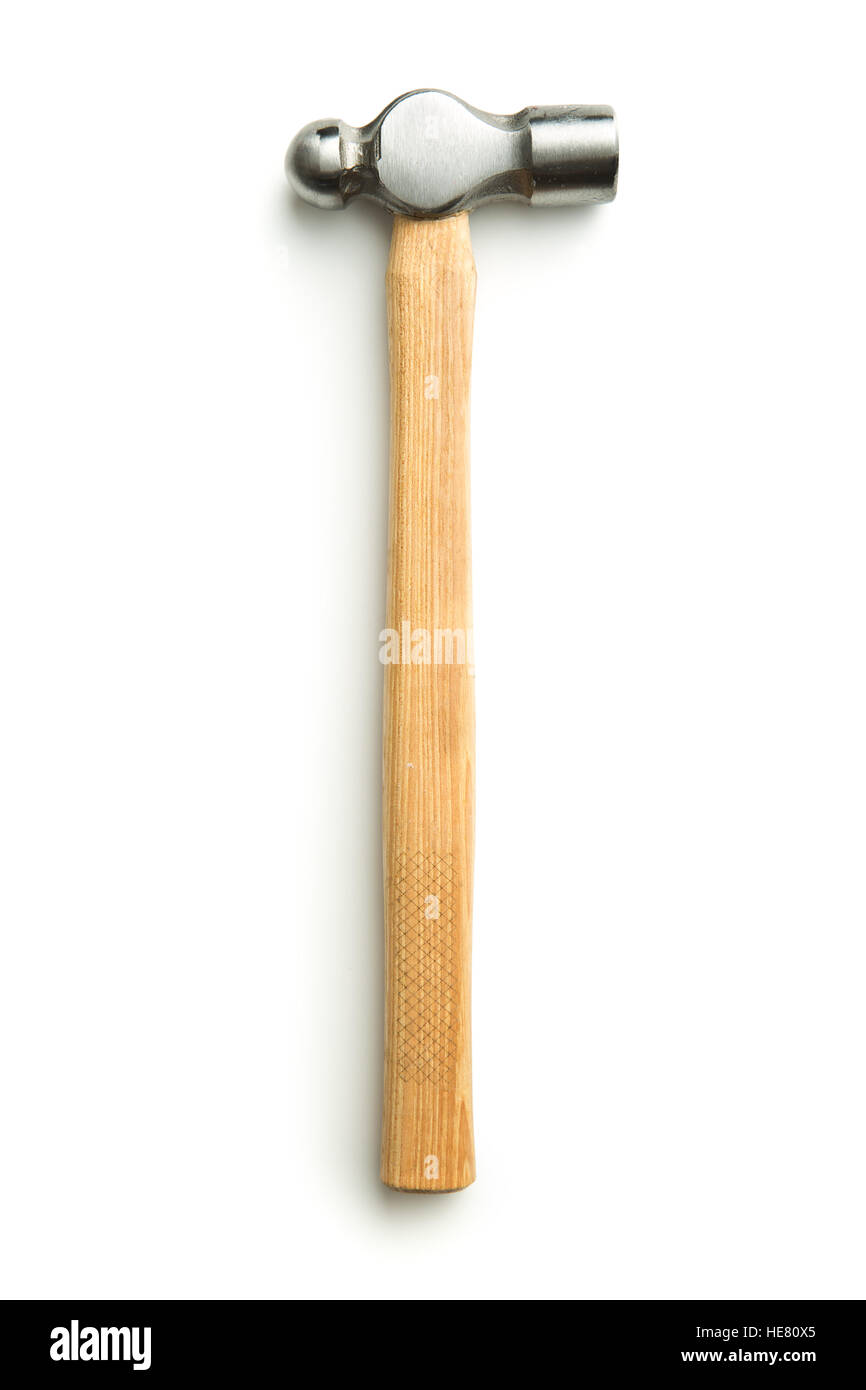 Bau-Tools. Hammer, isoliert auf weißem Hintergrund. Stockfoto
