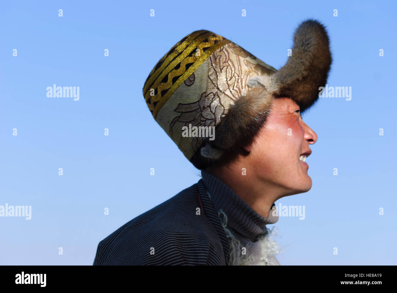 Gyantse: Tibetische Mann, Filzhut, Tibet, China Stockfoto