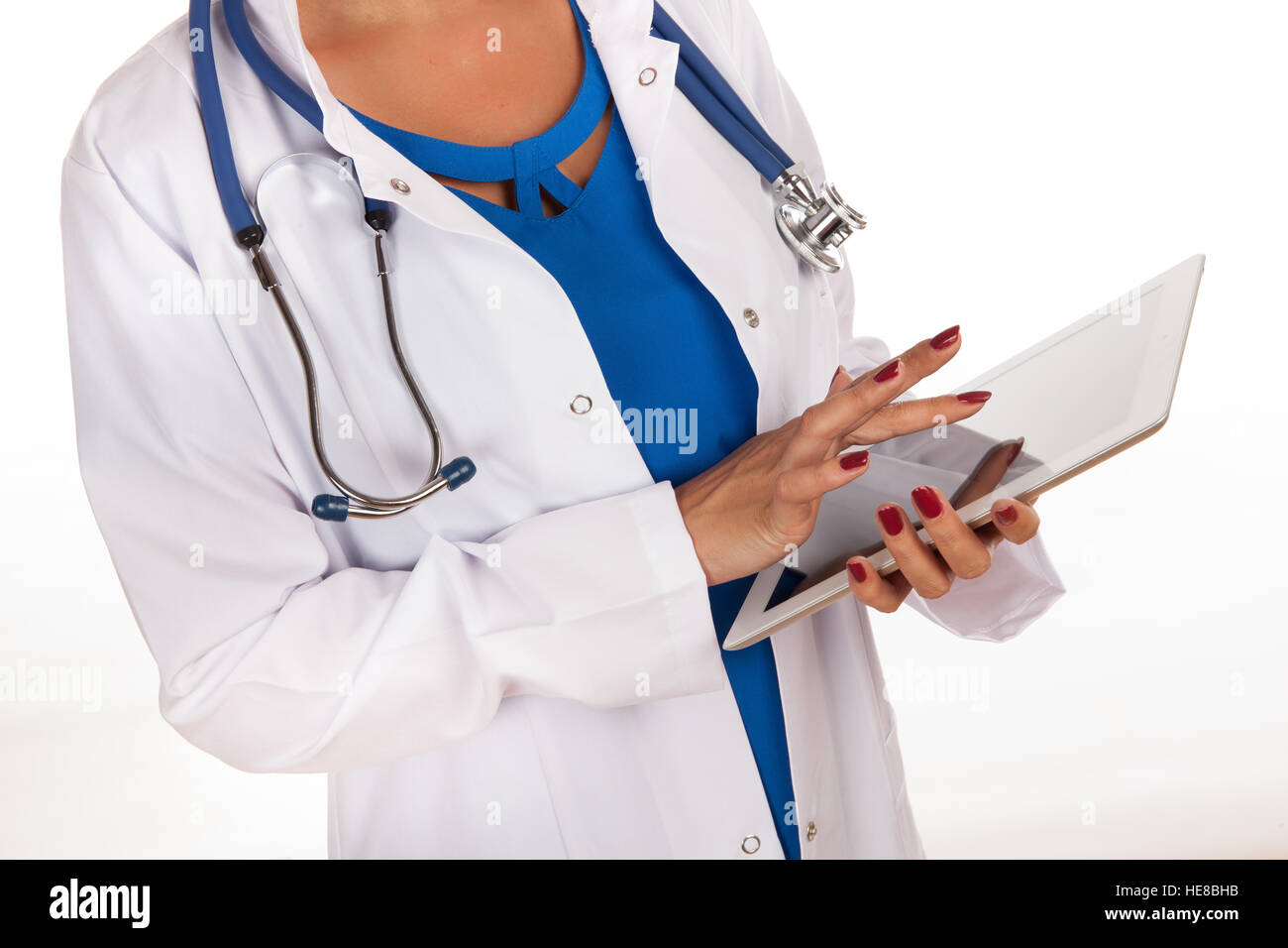 Arzt mit Stethoskop isoliert auf weißem Hintergrund Stockfoto
