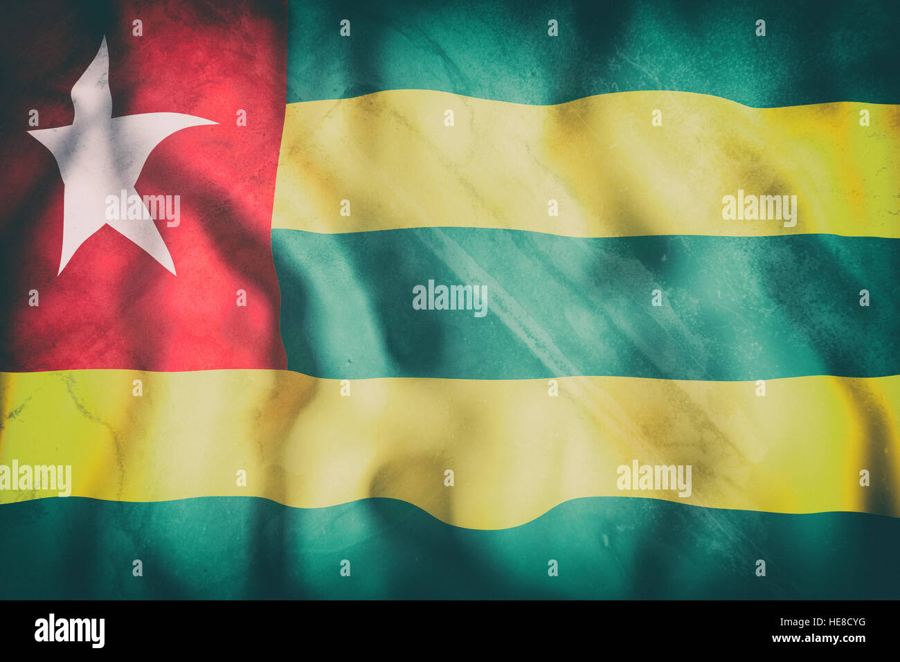 3D-Rendering einer alten Republik Togo Flagge winken Stockfoto