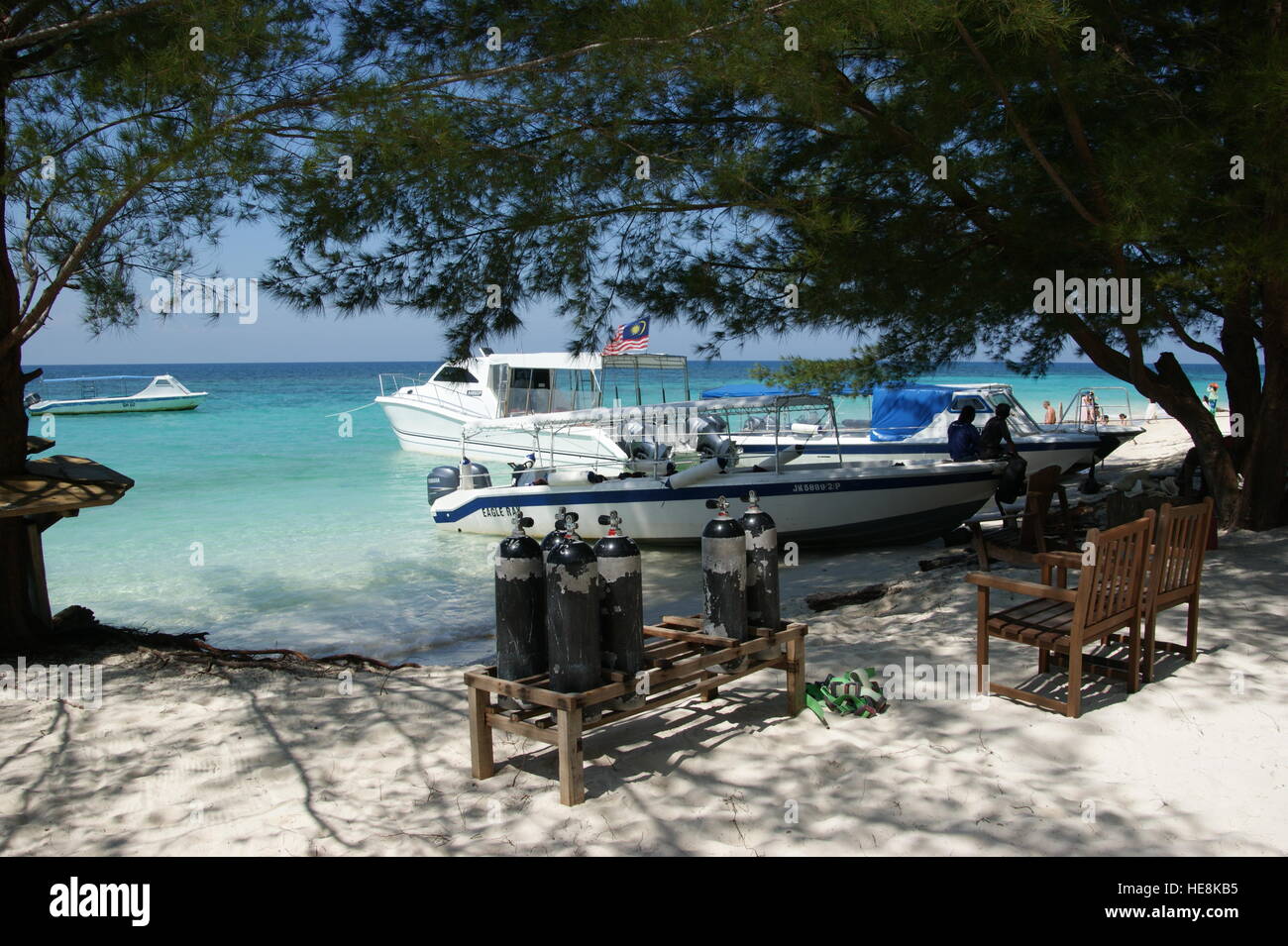 Schnorcheln, Tauchen und Strand Urlaub auf der Insel Mantanani. Tropischen Strand.  Sabah, Malaysia, South China Sea Stockfoto
