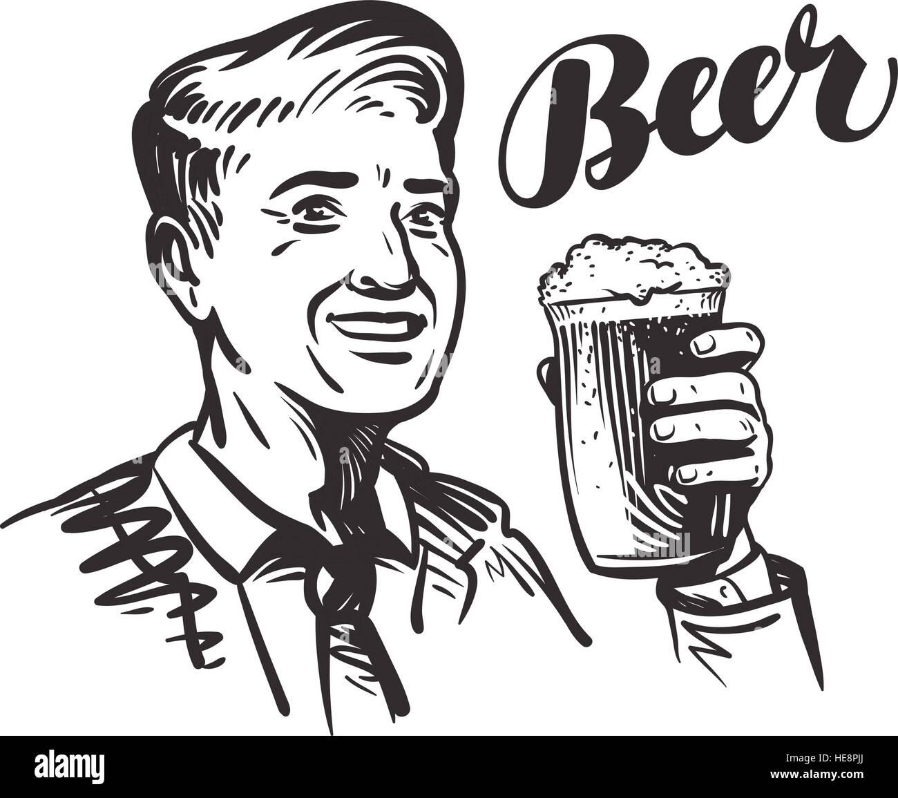 Bierbar Oder Kneipe Glucklich Lachelnden Mann Mit Becher Frisches Bier Vektor Illustration Stock Vektorgrafik Alamy