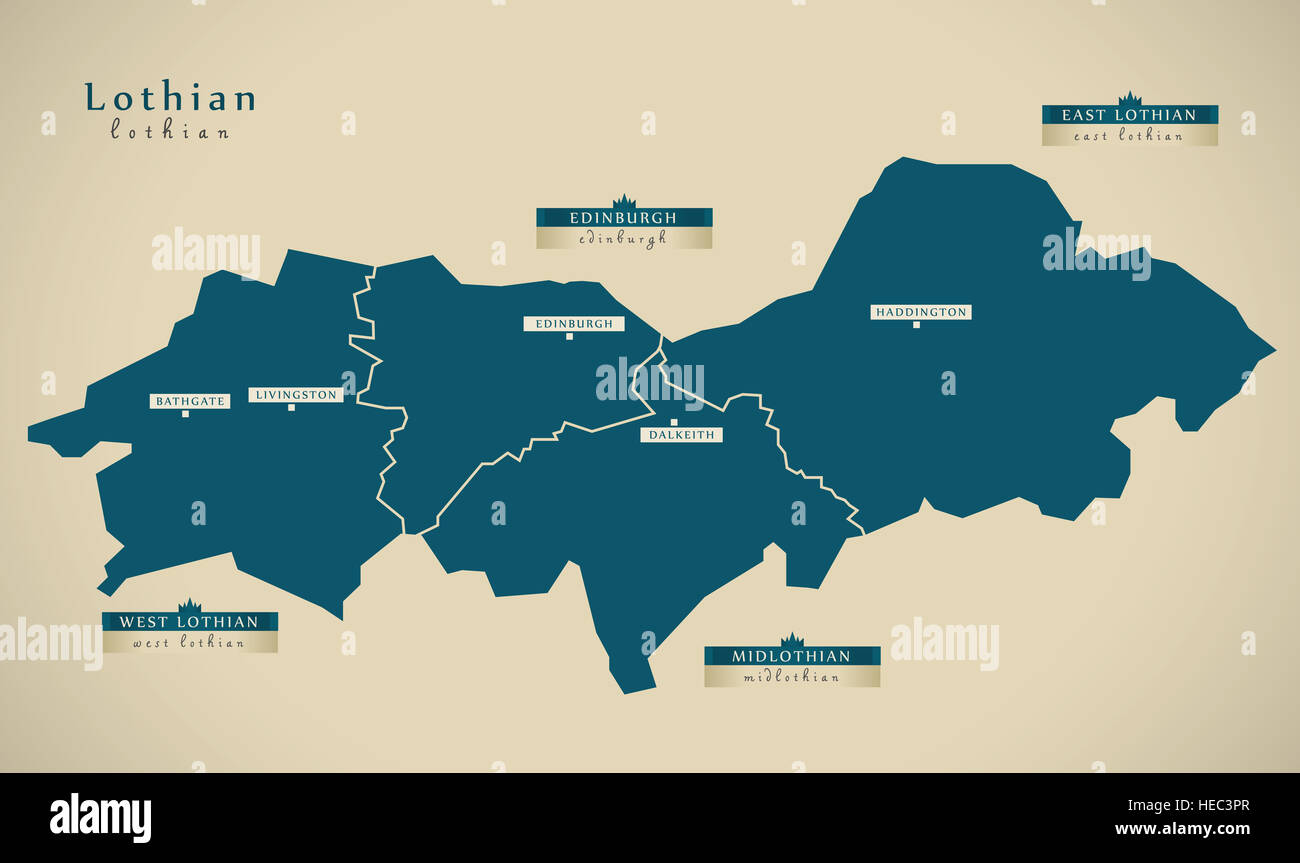 Moderne Karte - Lothian UK Schottland Abbildung Stockfoto