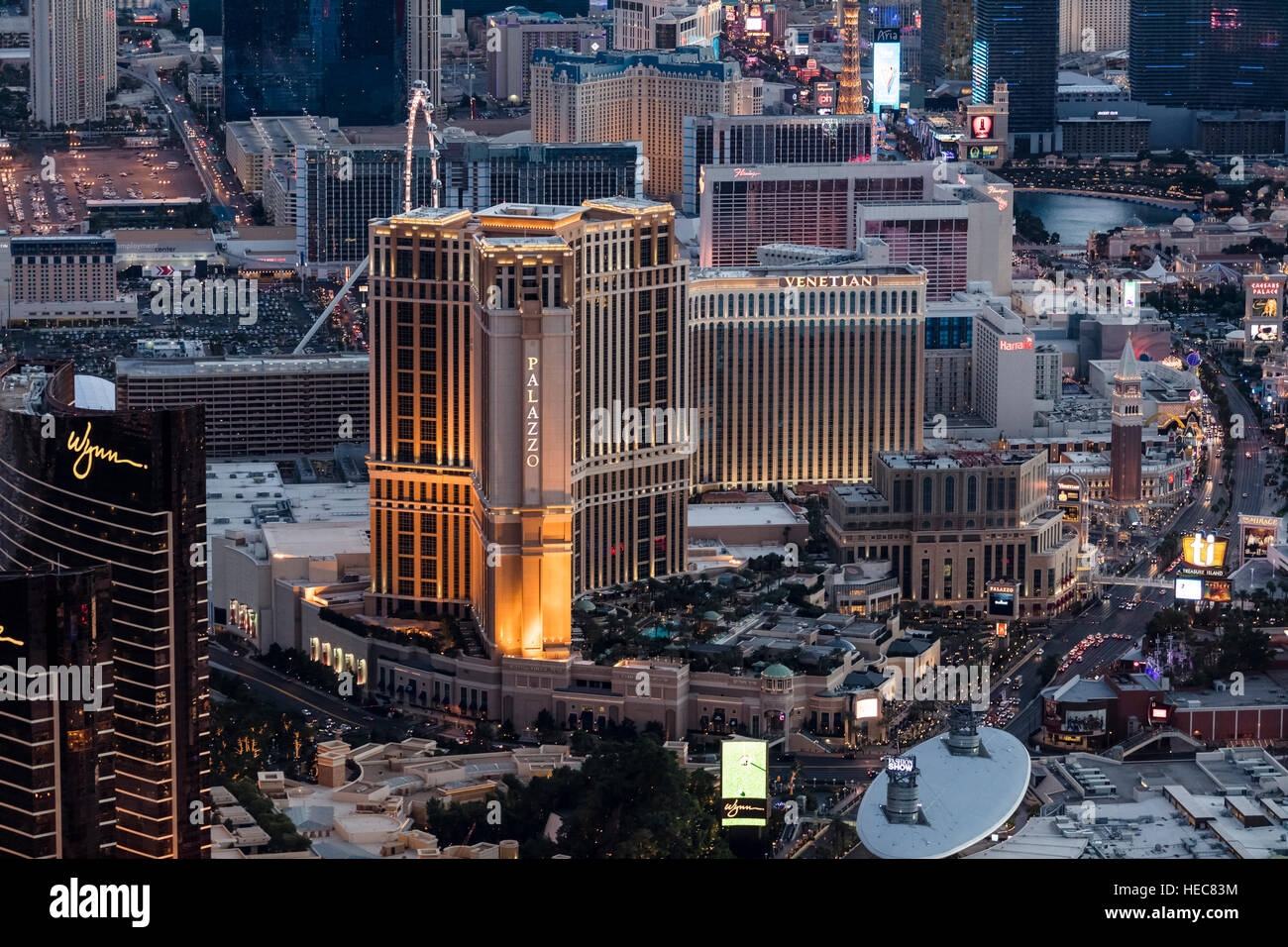 Luftaufnahme des Venetian Hotel auf dem Strip, Las Vegas, Nevada, USA Stockfoto