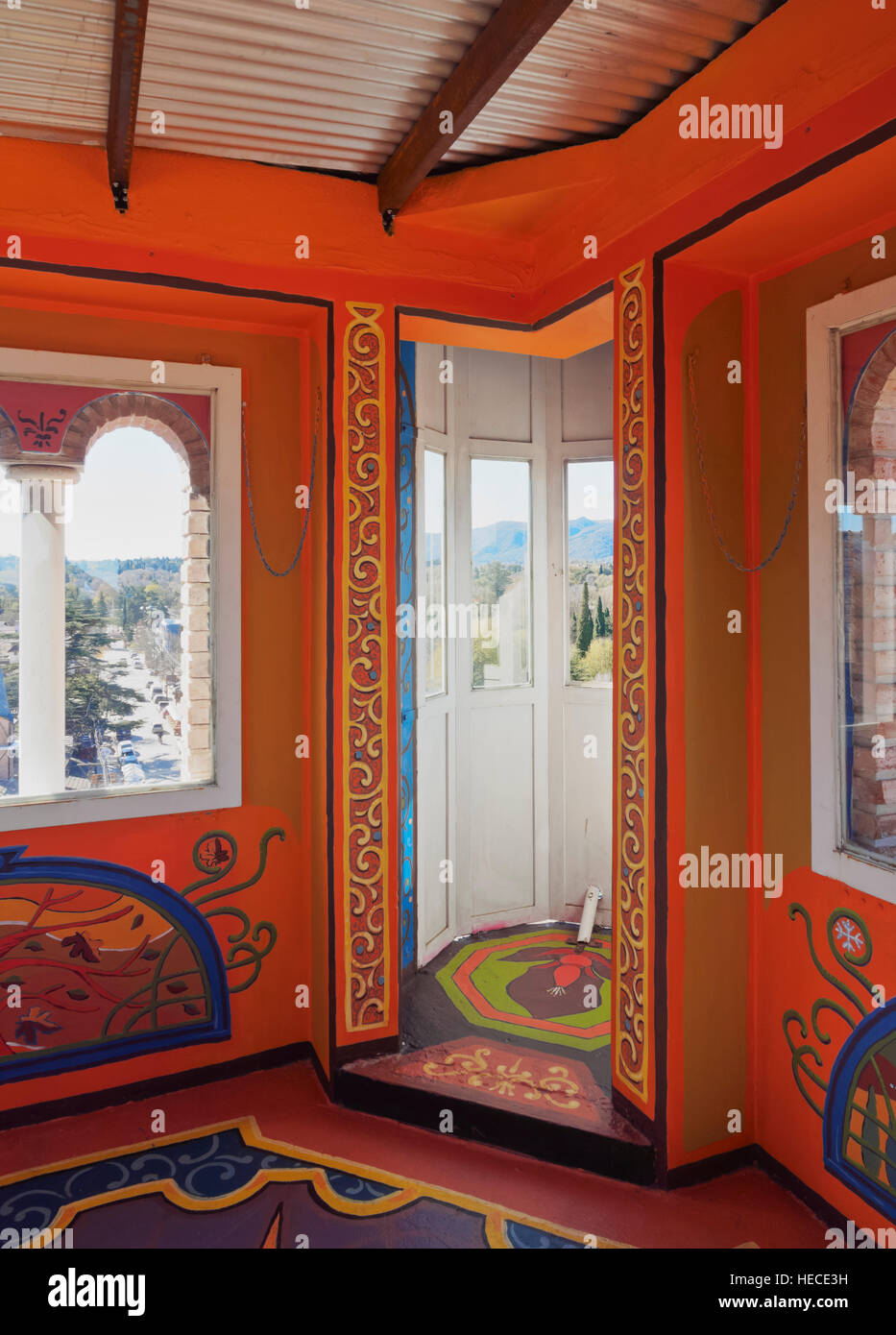 Argentinien, Provinz Córdoba, Innenansicht der Touristeninformation Ansicht Turm in Villa General Belgrano. Stockfoto