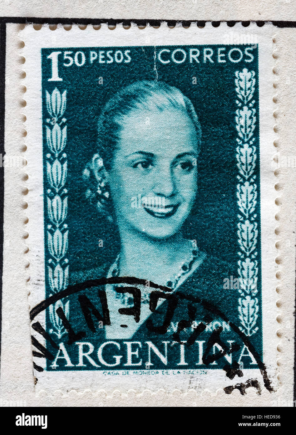 Eva Perron auf argentinischen Briefmarken Stockfoto