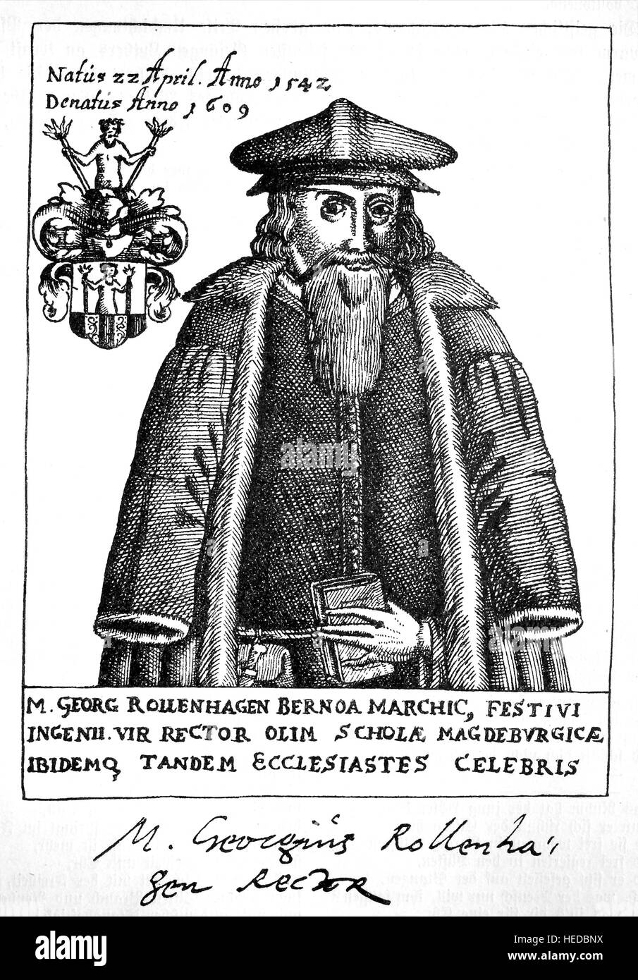 Georg Rollenhagen, 1542-1609, deutscher Schriftsteller, Dramatiker, Pädagoge und Prediger aus einem Holzschnitt von 1880, digital verbessert Stockfoto