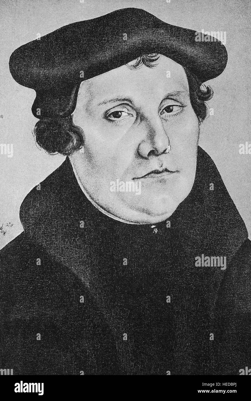 Martin Luther, 1483-1546, ein deutscher Professor der Theologie, Komponist, Priester, Mönch und eine wegweisende Figur in der Reformation von einem Holzschnitt von 1880, Digital verbessert Stockfoto