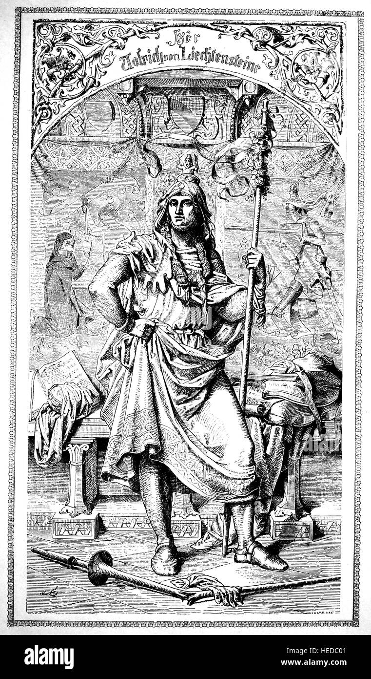 Ulrich von Liechtenstein, 1200-1275, ein deutscher Minnesänger und Dichter des Mittelalters, aus einem Holzschnitt von 1880, digital verbessert Stockfoto