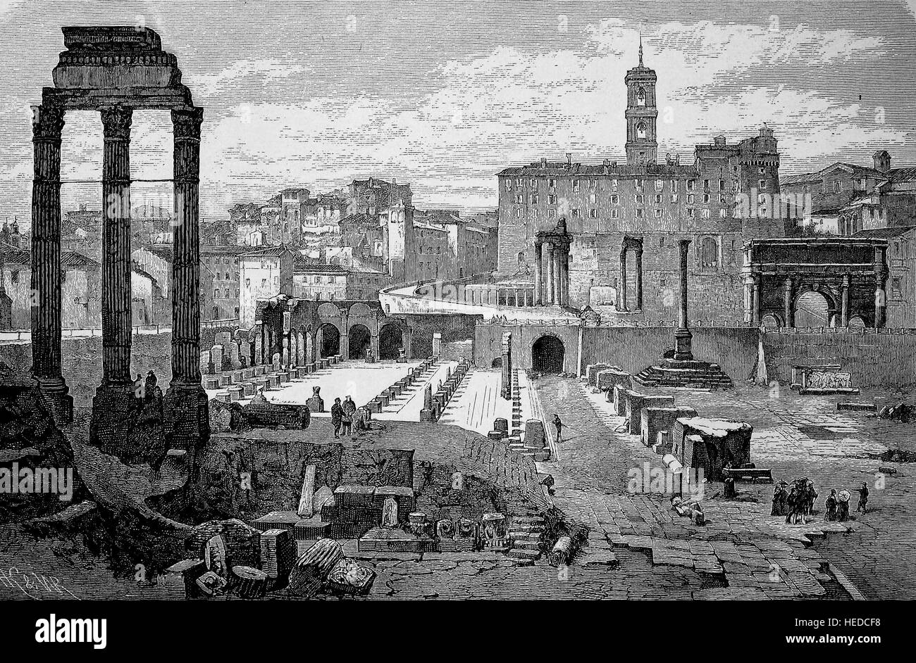 Das Forum Romanum und das Capitoline in Rom, Italien, aus einem Holzschnitt von 1880, digital verbessert Stockfoto