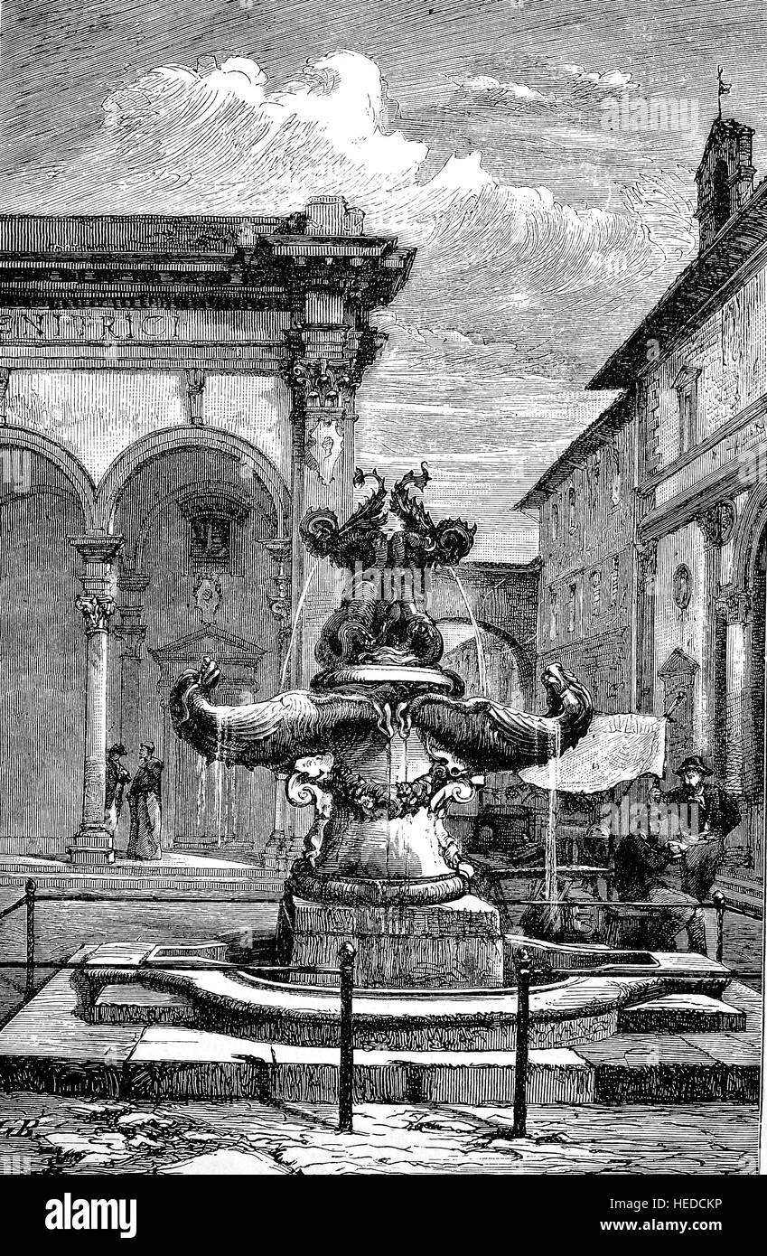 Brunnen, Erzbrunnen, in Florenz, Italien, aus einem Holzschnitt von 1880, digital verbessert Stockfoto