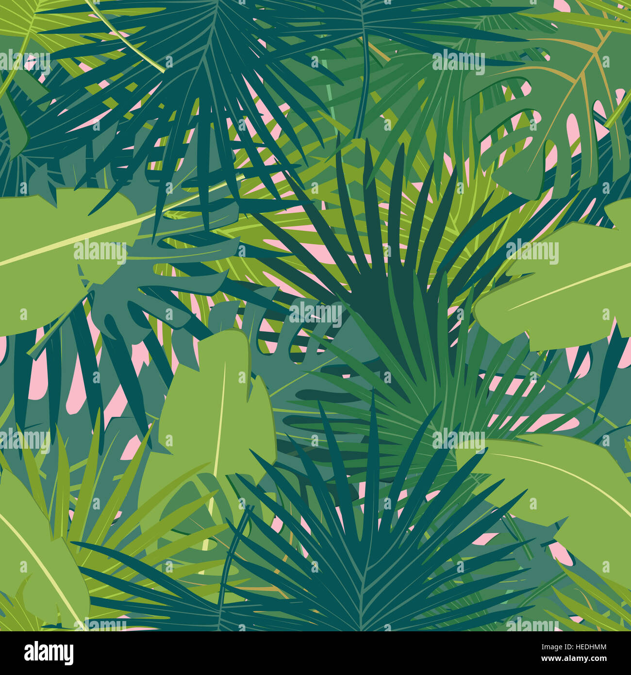 Abstrakte digitale Musterdesign flachen Hintergrund mit bunten Palm Blätter grün auf rosa Hintergrund Stockfoto