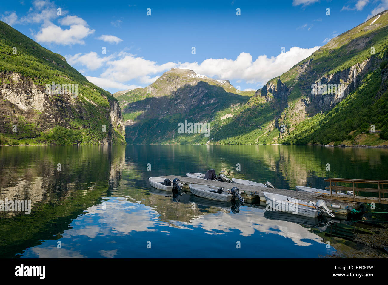 Sommersonne am Geiranger Fjord, Norwegen Stockfoto