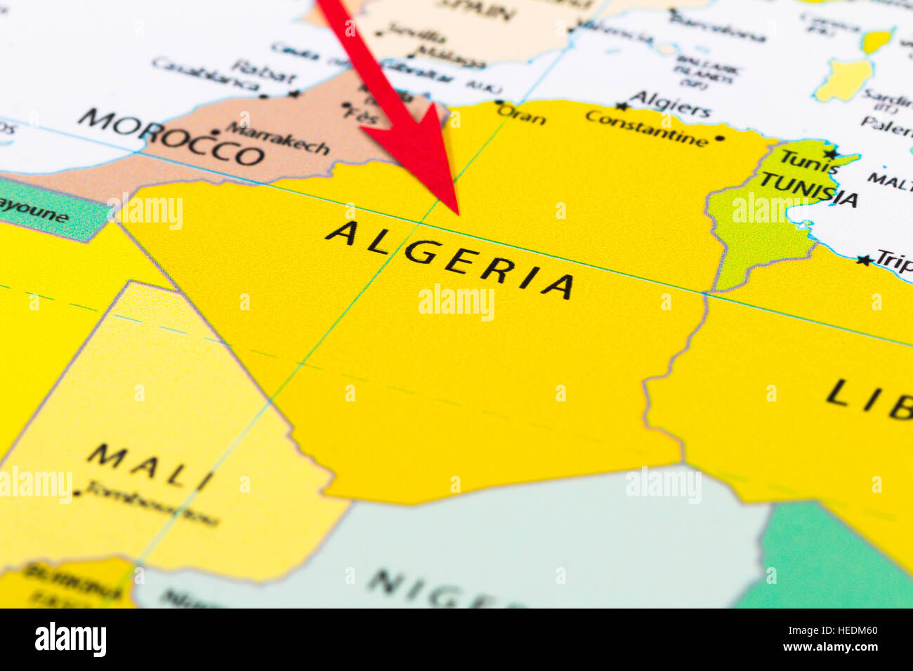 Roten Pfeil auf der Karte des Kontinents Afrika Algerien Stockfoto