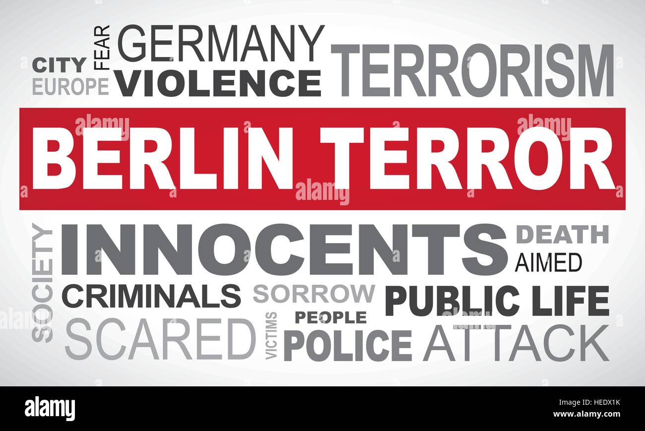 Berlin-Terror in Deutschland - Wort-Wolke-Abbildung Englisch Stock Vektor