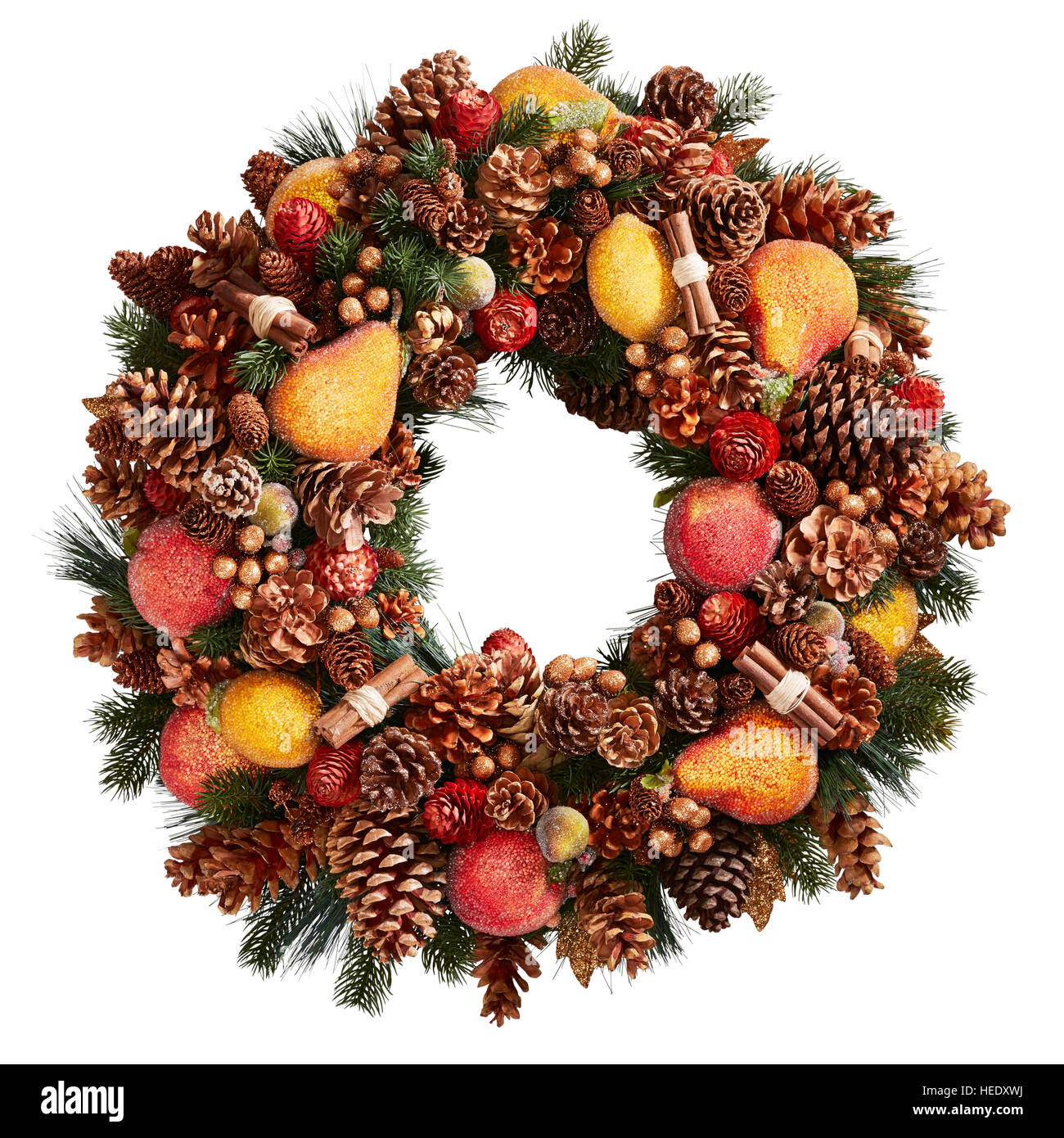 Weihnachtsschmuck mit Kranzgesimse, festliche Tür, stilvoll, traditionell  rund rund rund, traditionell festlich Stockfotografie - Alamy