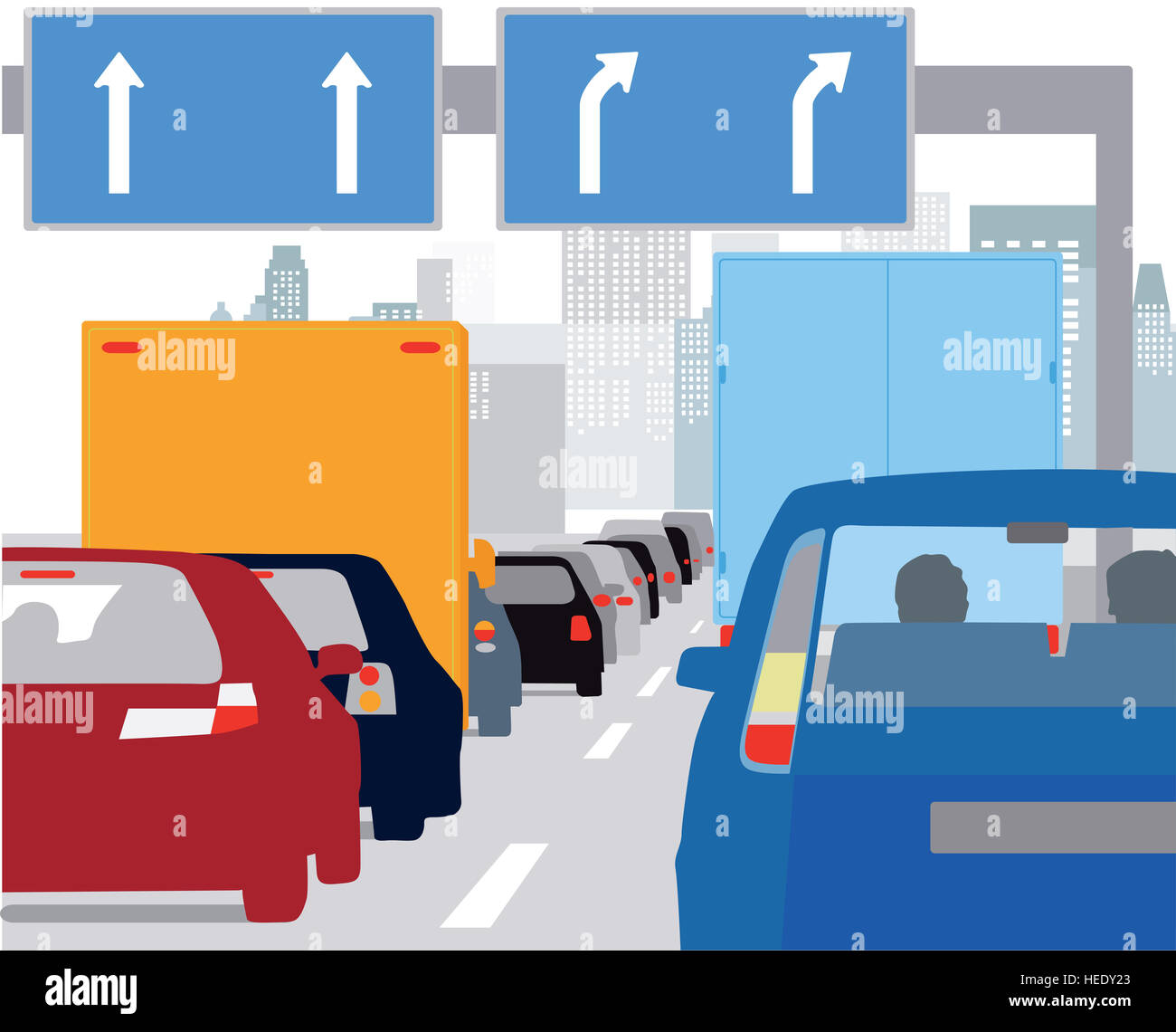 Stau von Autos auf der Hauptstraße Stockfoto