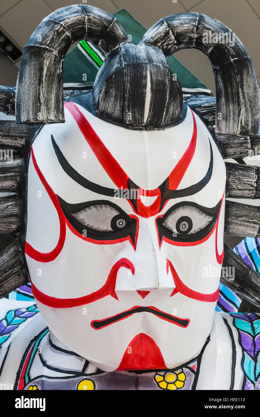 Japan, Honshu, Tokio, Asakusa, Nebuta Festival, riesige Kabuki Schauspieler Gesicht Stockfoto