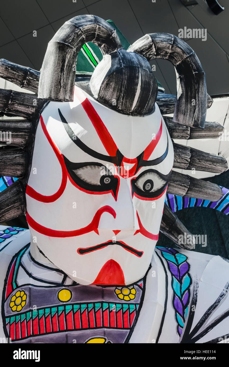 Japan, Honshu, Tokio, Asakusa, Nebuta Festival, riesige Kabuki Schauspieler Gesicht Stockfoto