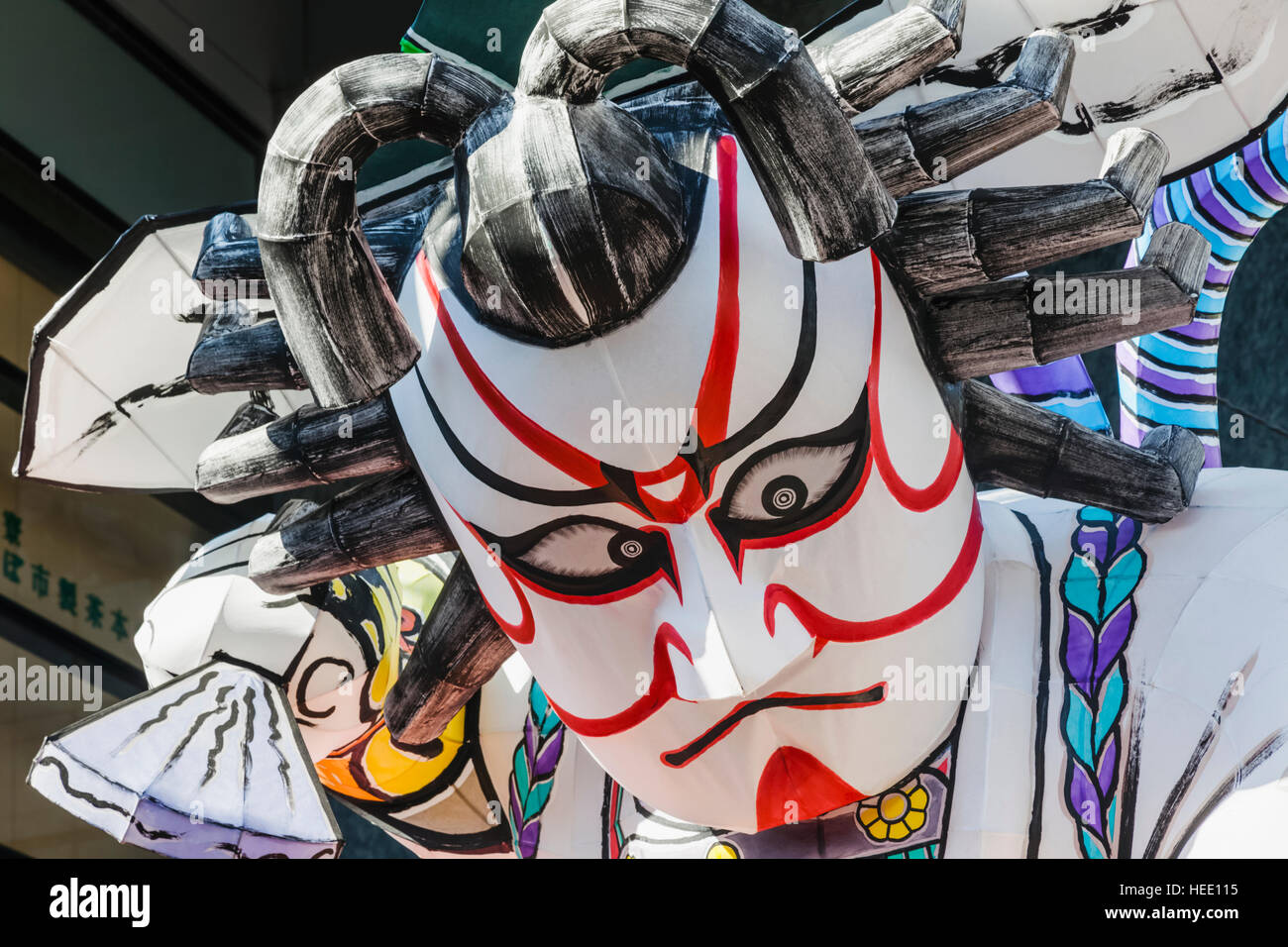 Japan, Honshu, Tokio, Asakusa, Nebuta Festival, riesige Kabuki Schauspieler Gesicht Stockfoto