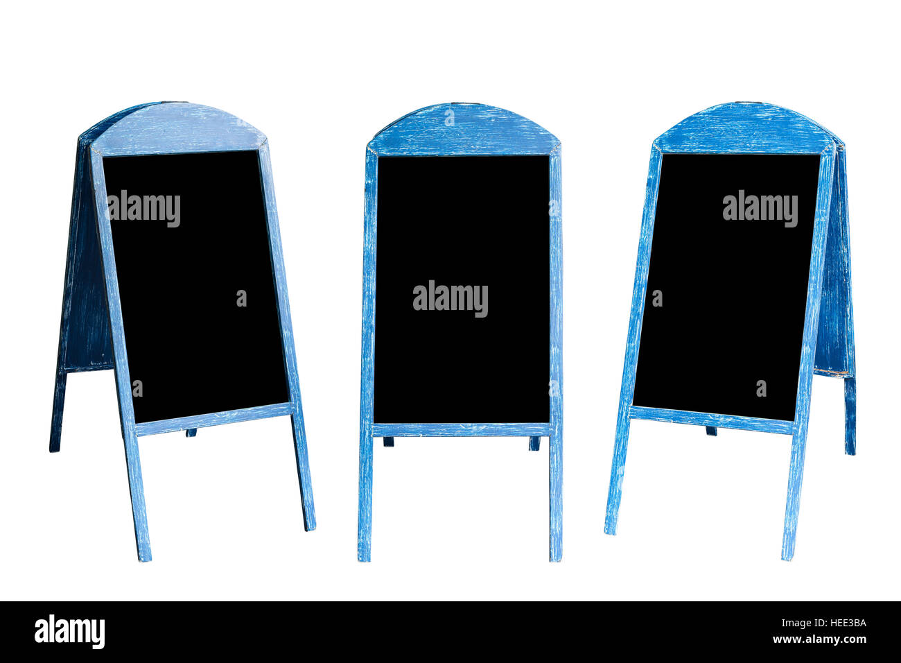 Holzbrett für Menü isoliert auf weißem Hintergrund. Mit Beschneidungspfad gespeichert Stockfoto