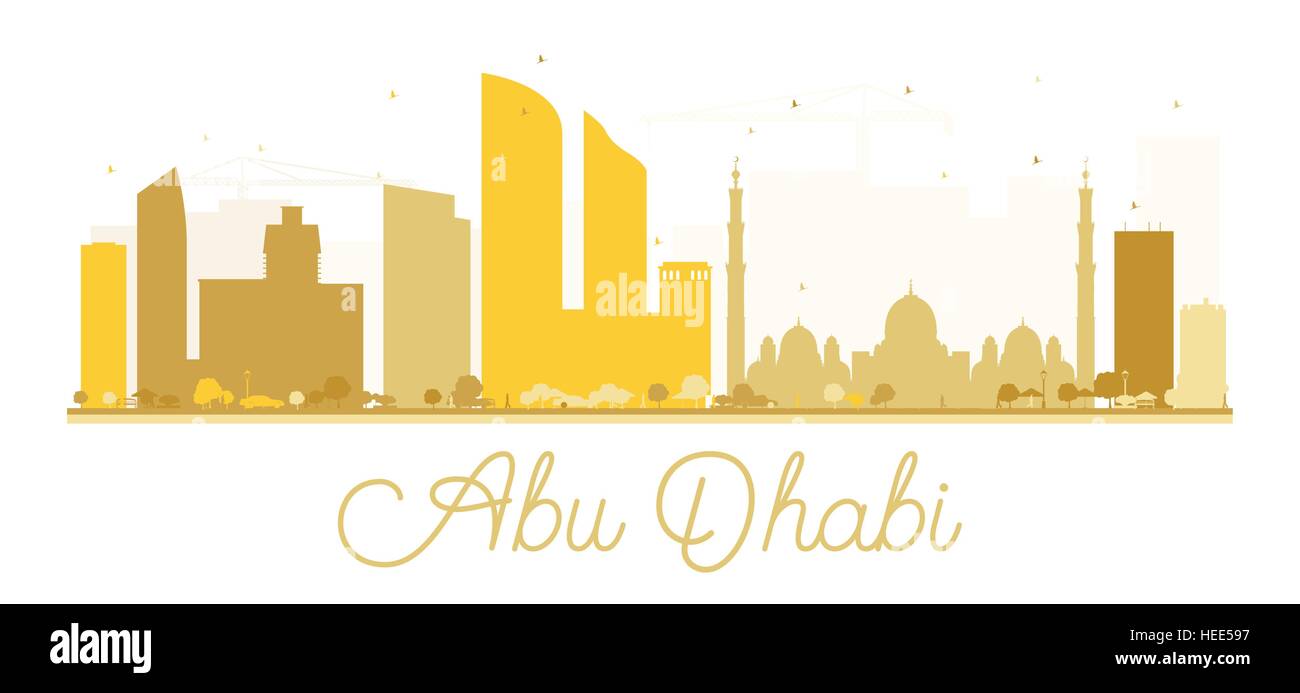 Abu Dhabi City Skyline goldene Silhouette. Vektor-Illustration. Einfache flache Konzept für Tourismus Präsentation, Banner, Plakat oder Website. Stock Vektor