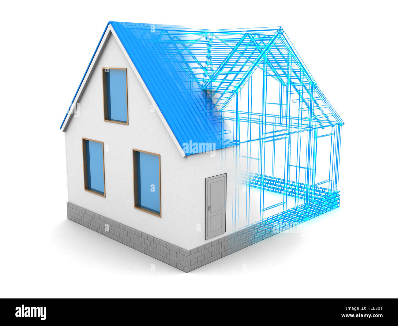 abstrakt 3d Illustration des Haus-Design-Prozess Stockfoto