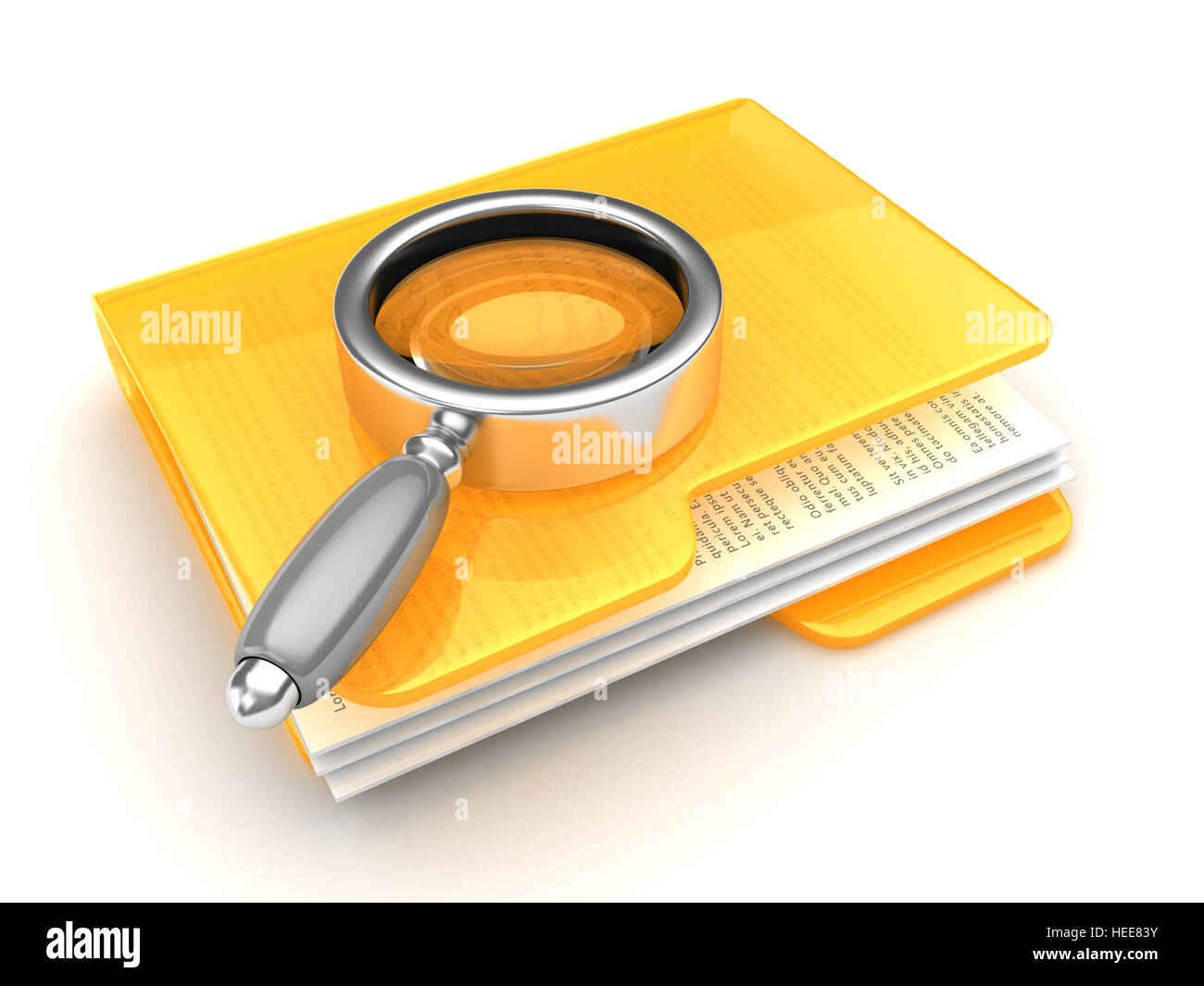 3D Illustration von Manify Glas und Ordner Stockfoto