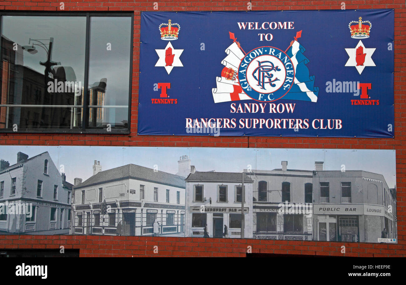 Belfast Unionist, Loyalist Sandy Row, Rangers FC Supporters Club Stockfoto