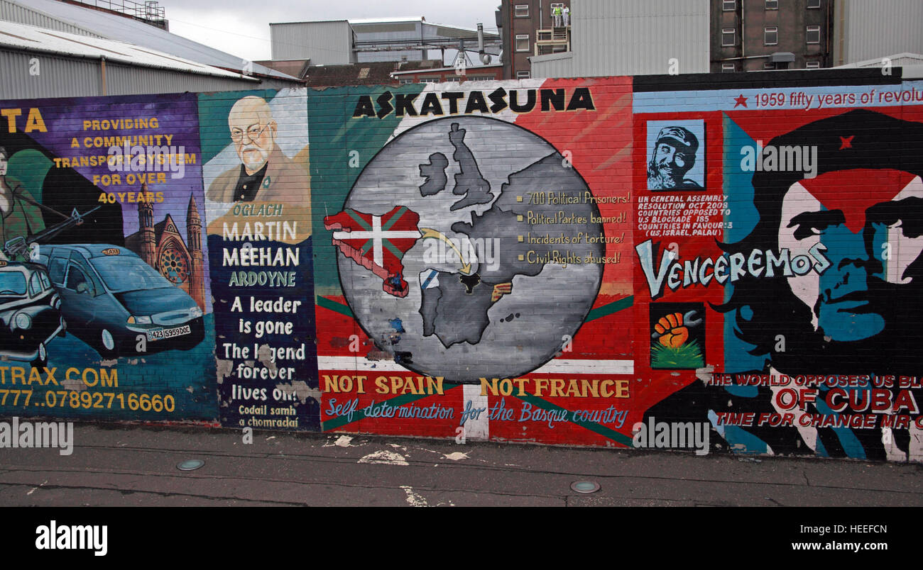 Belfast Falls Rd republikanischen Wandbild, Askatasuna nicht Spanien, nicht Frankreich Stockfoto