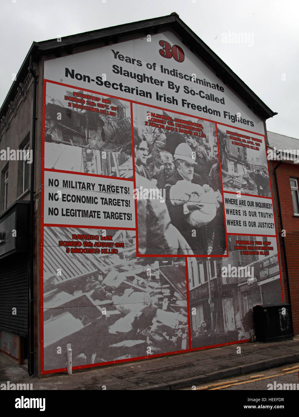 Belfast Unionist, Loyalist Wandbild Bayardo Bar, Aberdeen St, Angriff Schlachtung von IRA Brendan McFarlane Stockfoto