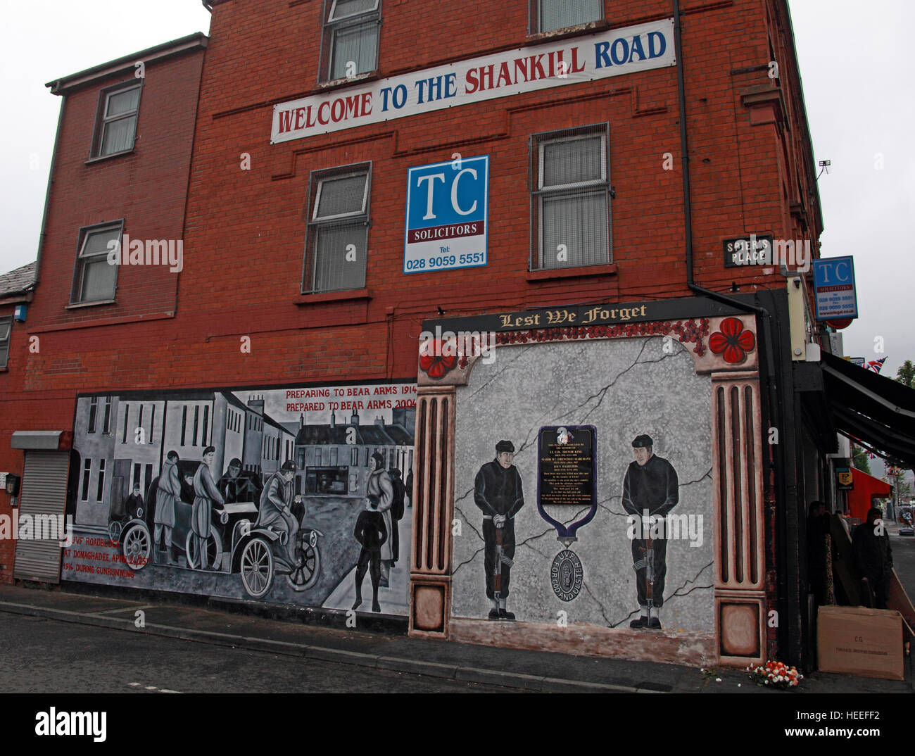 Belfast Unionist, Loyalist Wandbild & Willkommen in der Shankill Road Stockfoto