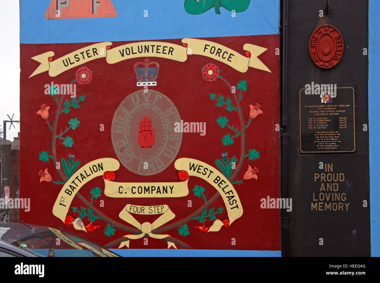 West Belfast Unionist, Loyalist Wandbilder, Ulster Volunteer Force C-Firma Stockfoto