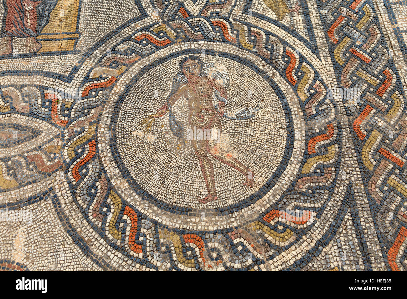Bodenmosaik, römische Ruinen, Volubilis, Marokko Stockfoto