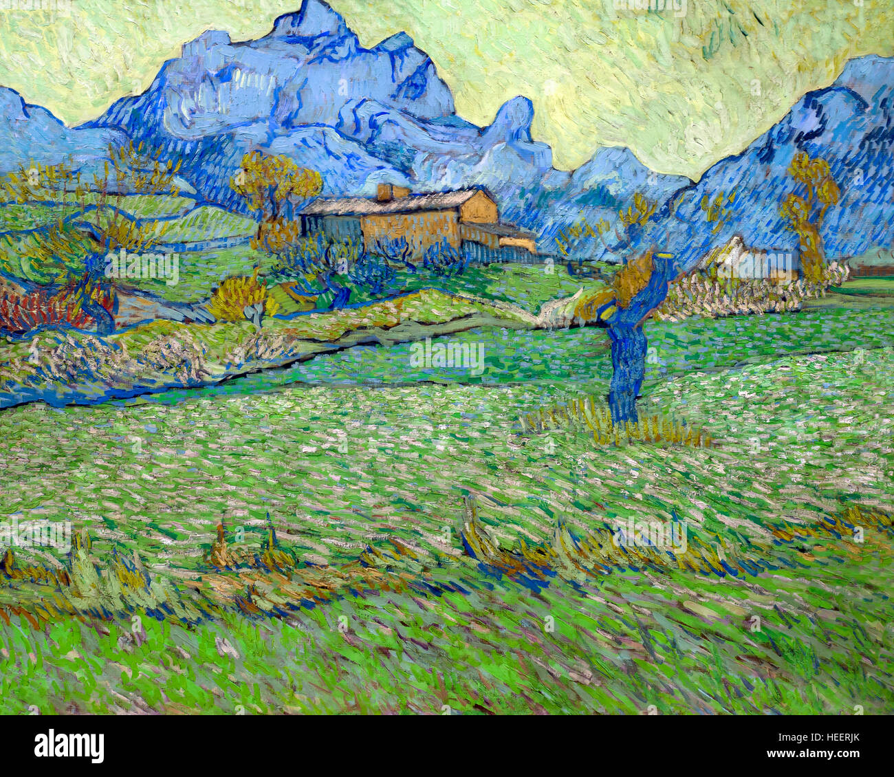 Weizen-Felder in einer bergigen Landschaft, von Vincent Van Gogh, 1889, Kröller-Müller Museum, Nationalpark Hoge Veluwe, Otterlo, Niederlande, Europa Stockfoto
