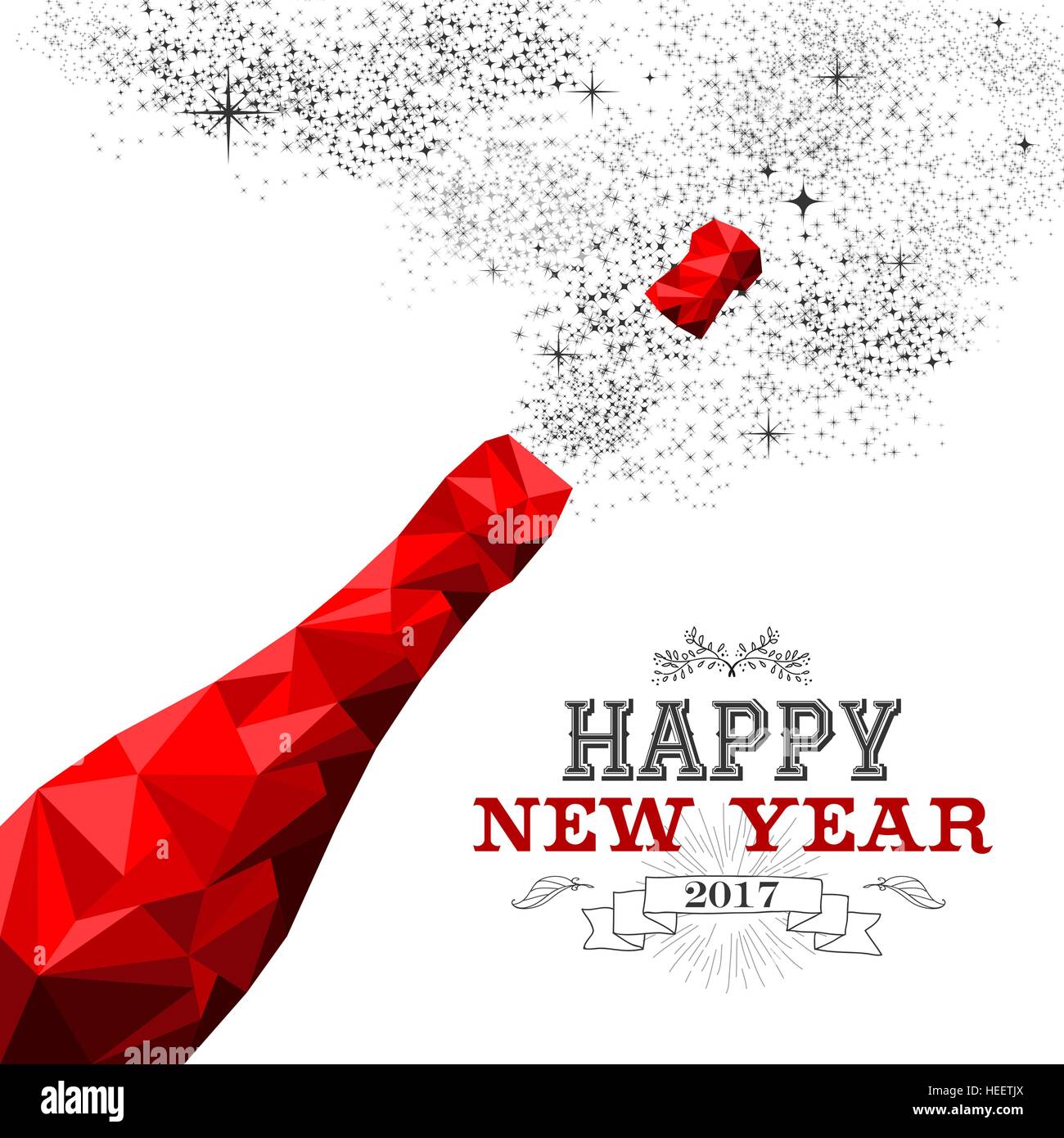 Glücklich Neujahr 2017 schicke rote Flasche Champagner im Hipster-Dreieck-low-Poly-Stil. Ideal für Grußkarte oder Einladung zur eleganten Urlaub. EPS10 Stock Vektor