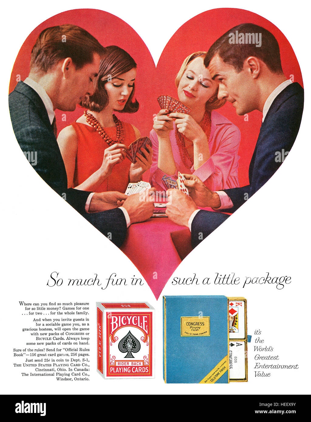 1957 USA Werbung für die Vereinigten Staaten Playing Card Co. Stockfoto