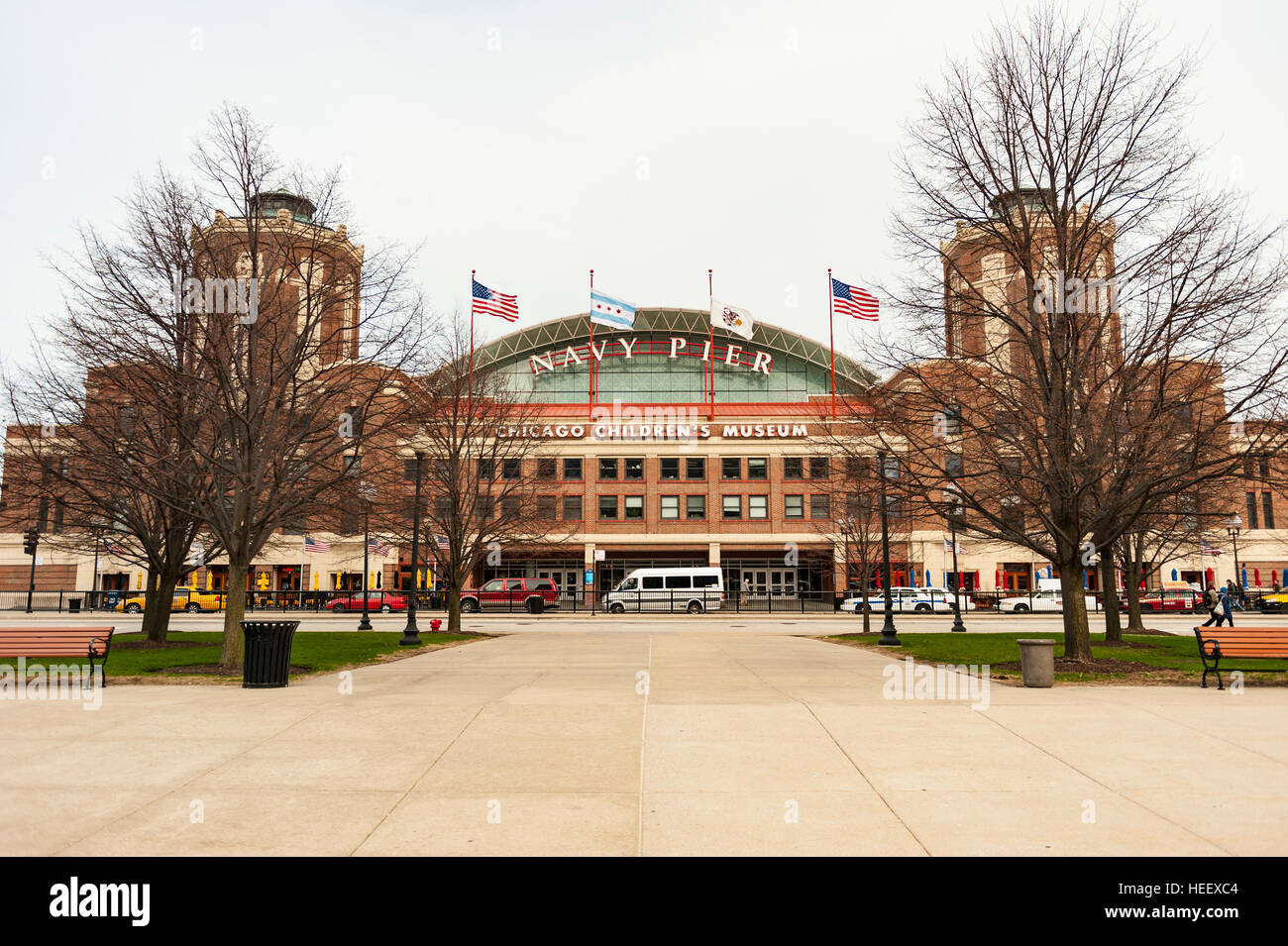 Vorderansicht des Navy Pier in Chicago, Illinois, Vereinigte Staaten von Amerika. Stockfoto
