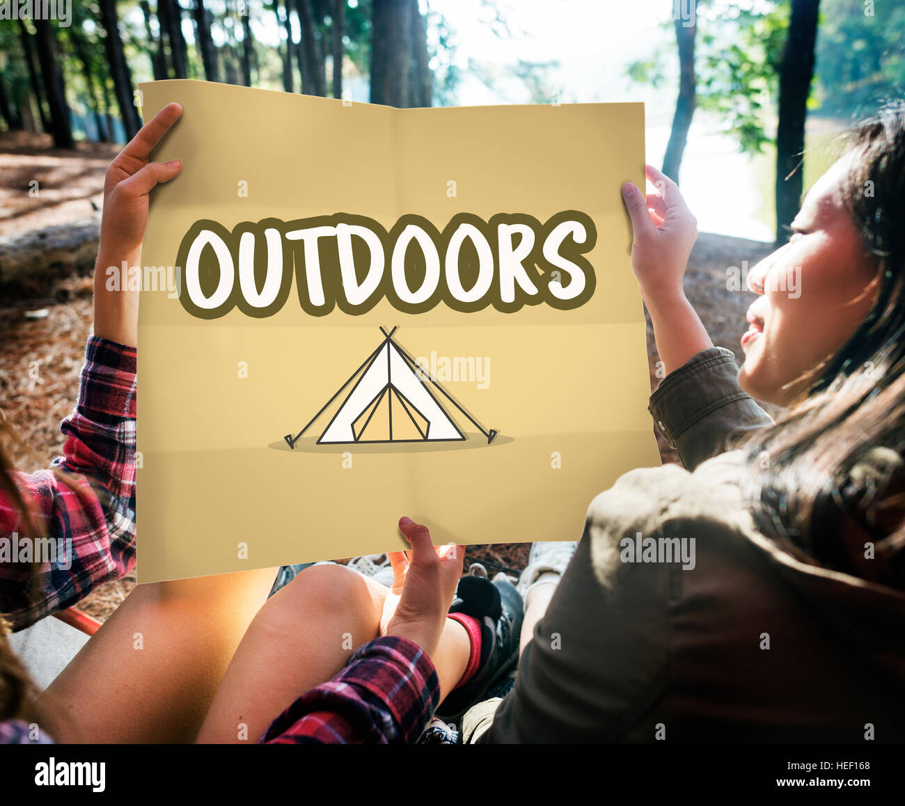 Outdoor Camping Zelt Grafikkonzept Stockfoto