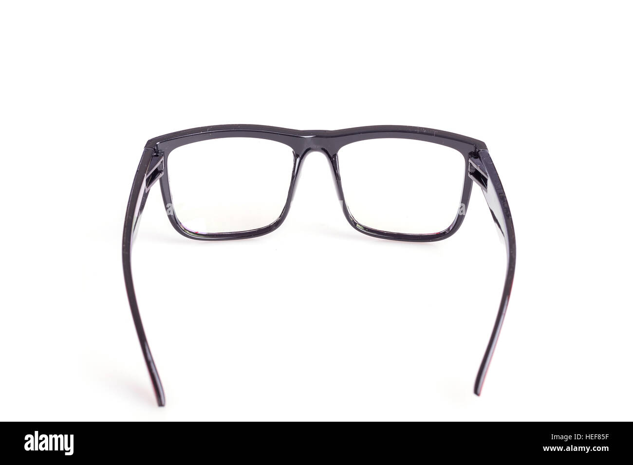 Schwarze Brillen isoliert auf weißem Hintergrund hautnah Stockfoto