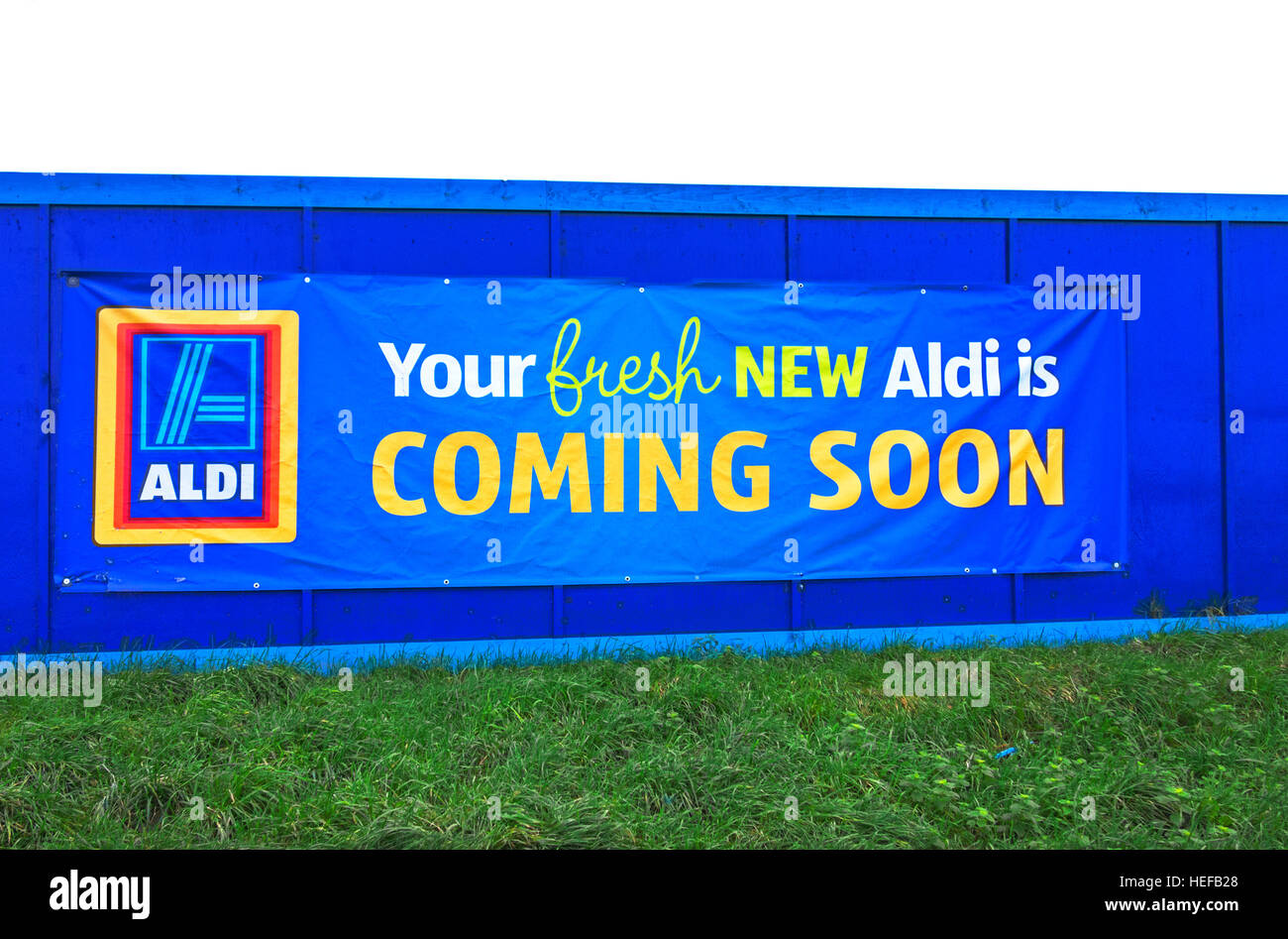 Eine neue Aldi-Filiale Werbeschild Stockfoto