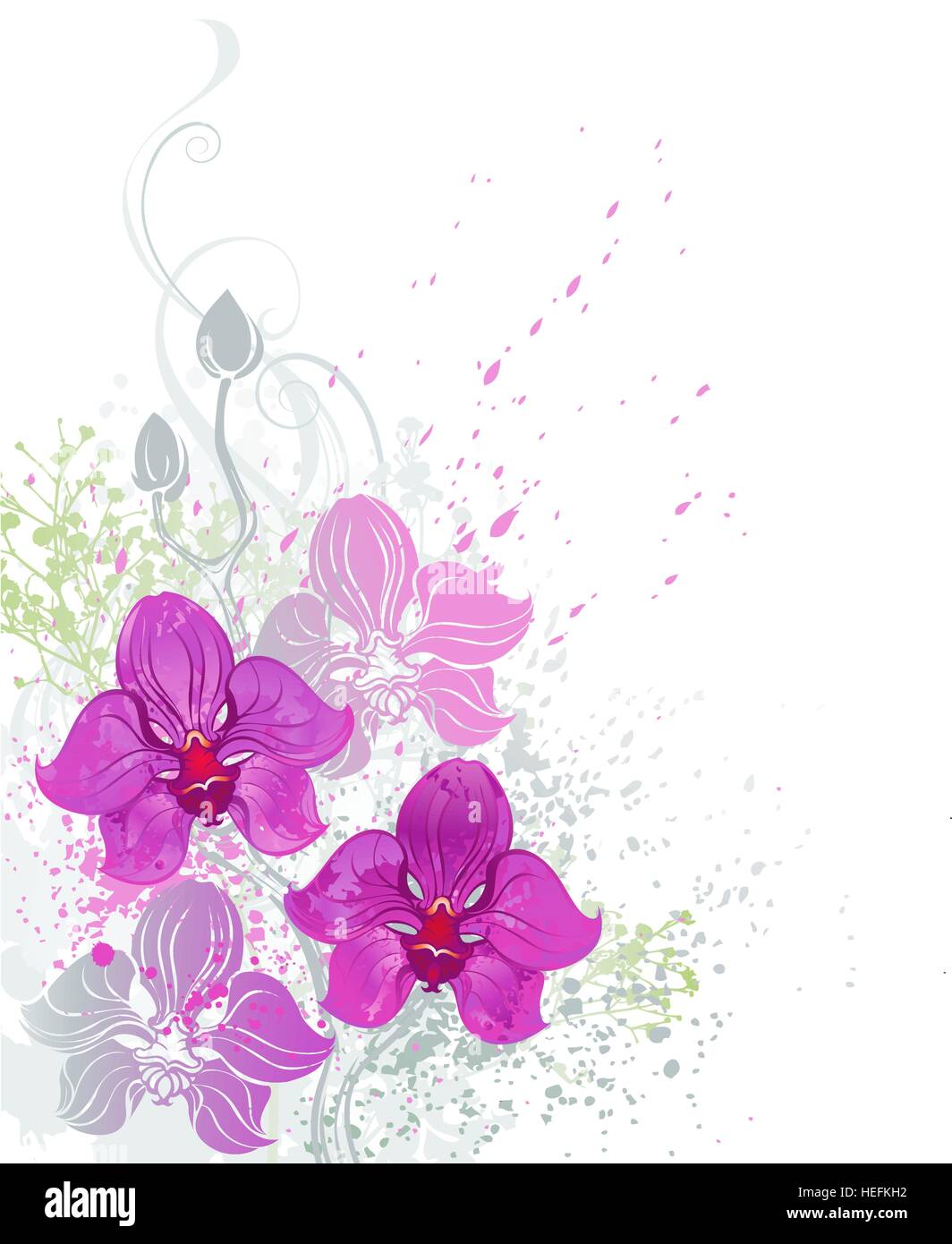 stilisierte schöne rosa Orchidee malte helle Farbe auf weißem Hintergrund Stock Vektor
