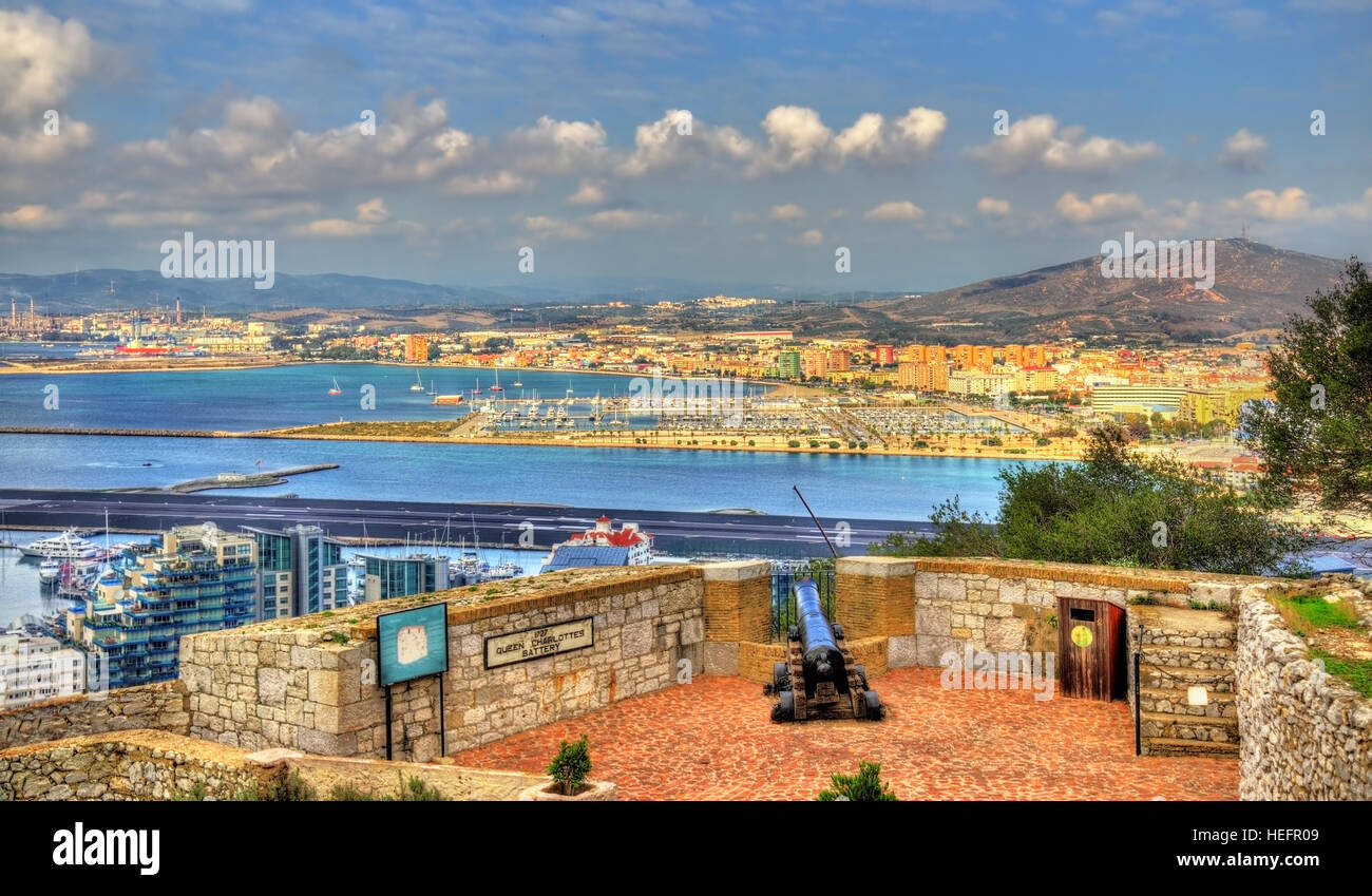 Ansicht der Königin Charlotte Batterie in Gibraltar Stockfoto