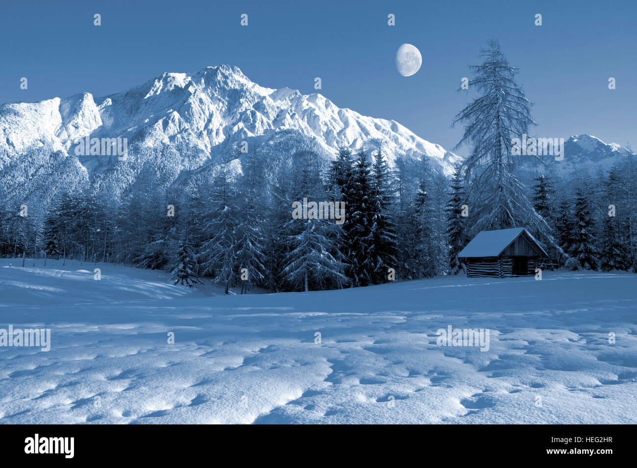 Österreich, Tirol, Winterlandschaft im Holzleiten Sattel (Gebirgspass) Blick zum Wetterstein Stockfoto